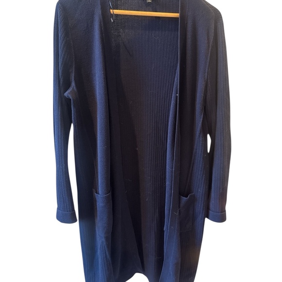 Talbots 100% Cotton‎ Navy Blue Front Open Cardigan Sweater Pockets Medium Cozy - Picture 4 of 6